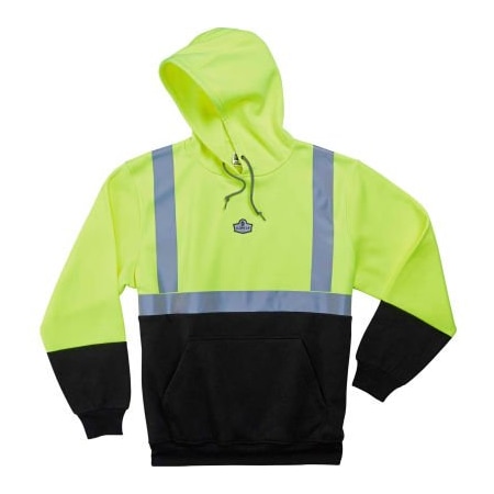GloWear 8293 Class 2 Hooded Sweatshirt W/Black Front, Lime/Black, L